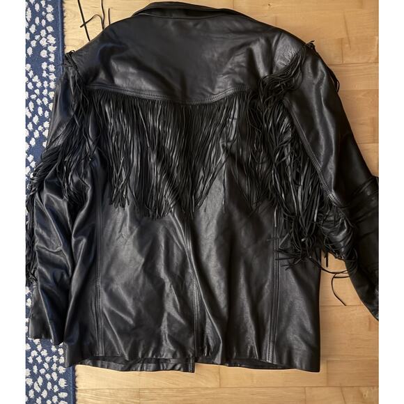 VTG geronimo leather jacket black fringe western Buttons Mexico XL - Picture 4 of 6